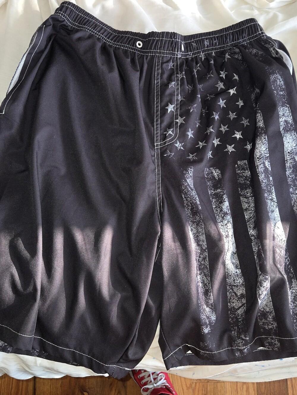 Men's Black Athletic Shorts with Stars & Stripes Print